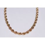 9ct Gold rope necklace. Weight 30.5g