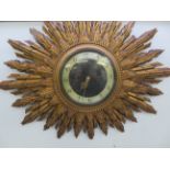 Retro sunburst gilt clock, made in great Britain,