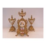 Victorian clock garniture, hand painted ceramic, s