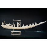 Chinese Ivory long boat set with 10 rowers, 5 othe