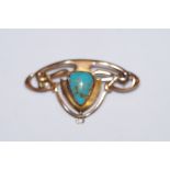 9ct Gold art nouveau brooch set with turquoise