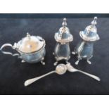 Silver condiment set Birmingham Hallmark, mustard