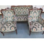 Victorian 3 piece suite on original casters, profe