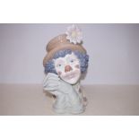 Large lladro ceramic bust of a clown 29cm