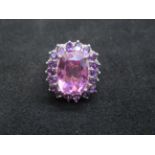 Silver dress ring set with large amethyst