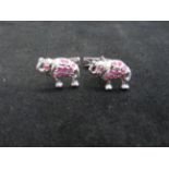 White metal elephant cufflinks, possibly silver