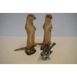 Pair of Purbeck ceramics meerkats together with be