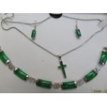 3 Piece jade 18ct gold plated necklace, bracelet & sterling silver earring set