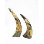 Pair of carved buffalo horns