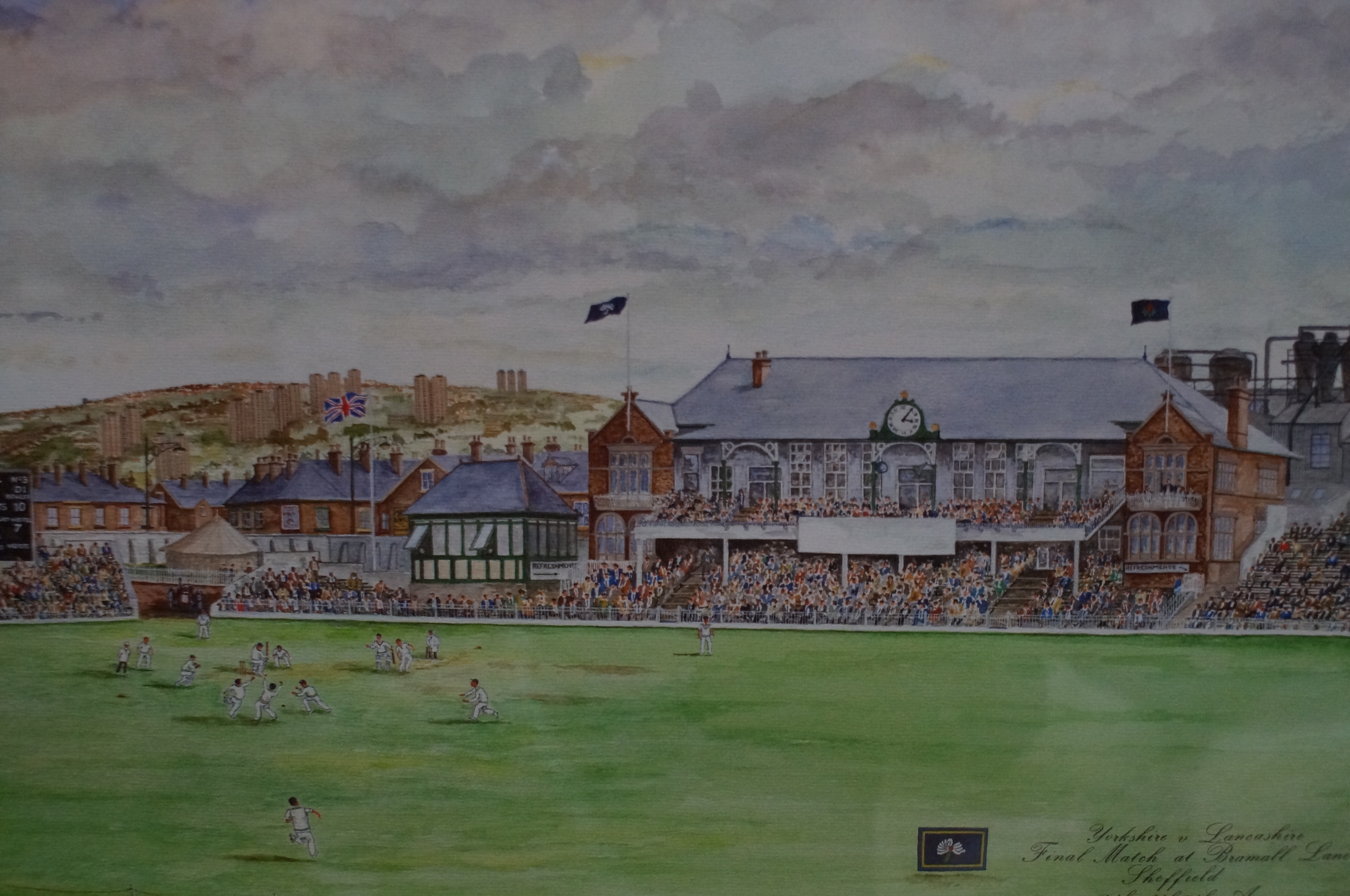 Cricket scene limited edition print signed in penc