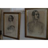 Pair of early gilt framed prints of Victoria and Albert, possibly period. Dimensions 65cm x 55cm (wi