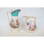 2x Victorian Water Jugs, 1 floral and 1 with Crustaceans and Molluscs