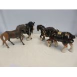 3x Large ceramic shire horses together with heavy