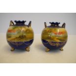 Pair of early Noritake vases, repair to one handle
