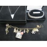 Alice in Wonderland Charm bracelet together with silver chain & pendant & silver Lam bracelet