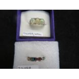 2x Silver rings, multi gem & 1 possibly opal?