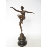 Bronze art deco lady on marble base Height 49 cm