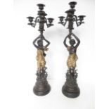 Pair of bronze gilt candle sticks signed Emile Bru