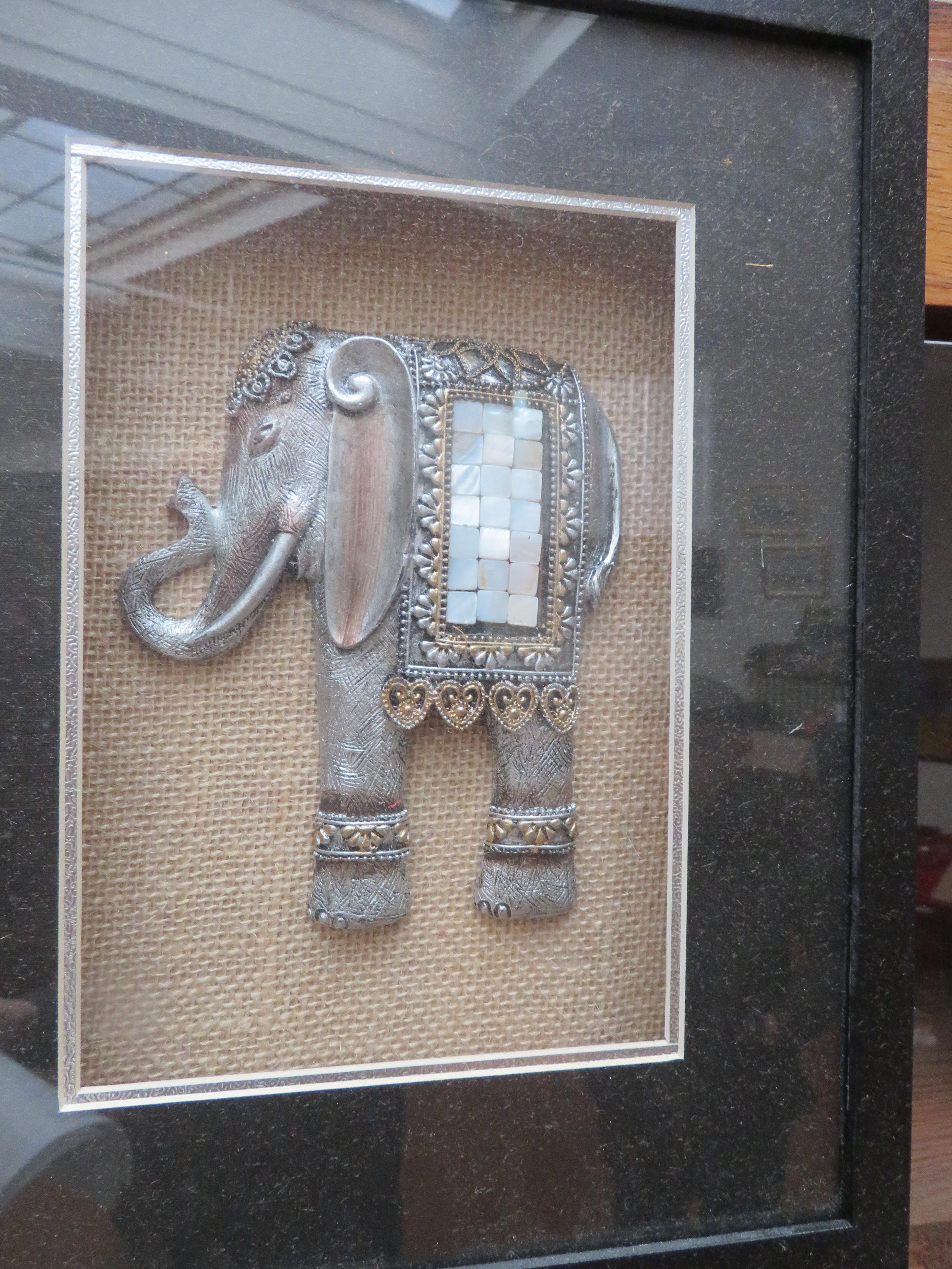 Framed elephant with mother of pearl