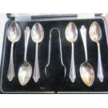 Set of silver spoons with sugar nips, Birmingham h