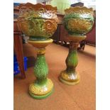 2 Large majolica jardiniere's & stands Height 78 c