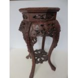 Carved wood jardiniere stand with marble top