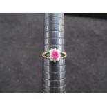 9ct Gold red stone & diamond ring Size O