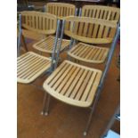 4x Folding chrome & wood chairs