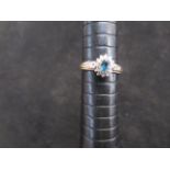 9ct Gold blue stone & diamond ring Size L