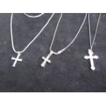 3x Silver necklaces & cross pendants