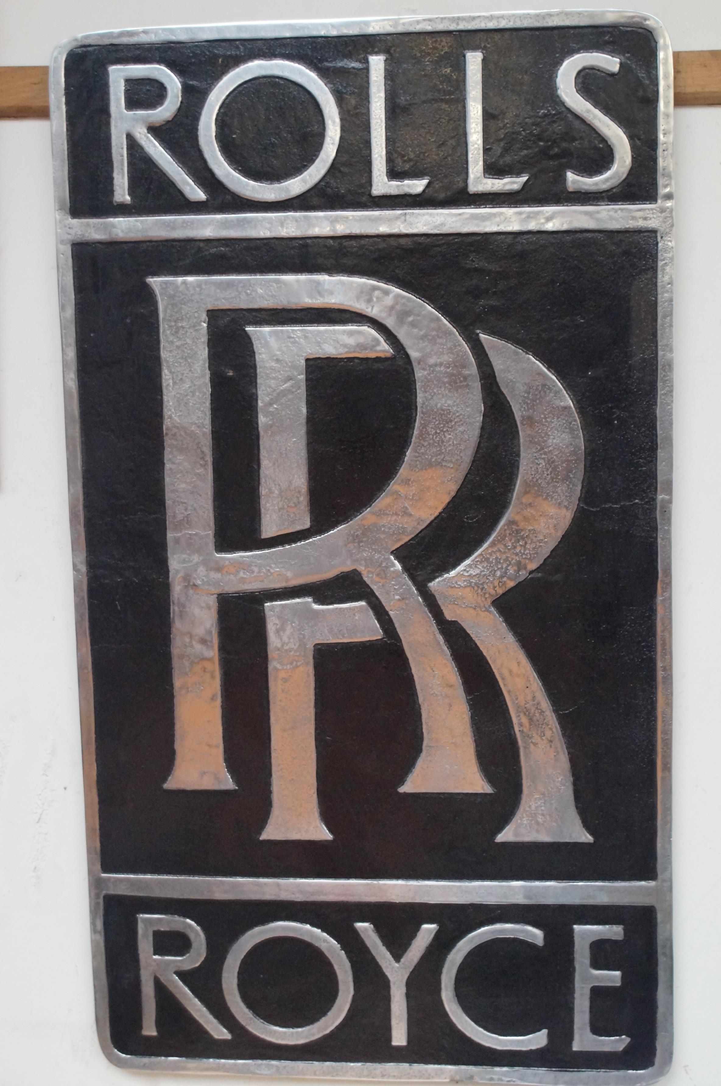 Large Rolls Royce chrome sign 100 x 56 cm