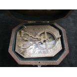 Boxed brass sundial compass cox London