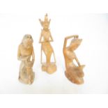 3 Carved wood oriental figures