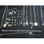 Large collection of silver chains, pendants & othe