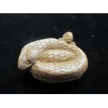 Ivory netsuke model of a snake & rodent