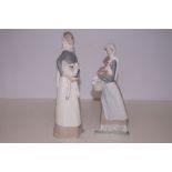 2x Lladro figures of ladies Tallest 28 cm
