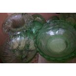 Box of green glass ware