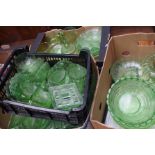 4 Boxes of green glass ware