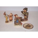 3 Goebel figures & goebel pin dish