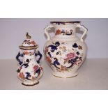 Masons twin handled vase together with a lidded tw