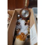 Box of stoneware bottles to include a barometer