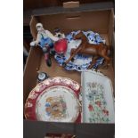 Box to include a wooden horse & ceramics