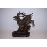 Bronze stag on marble base