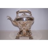 Ornate silver plate spirit kettle and stand