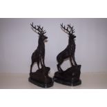 Pair of Bronze stags on marble base