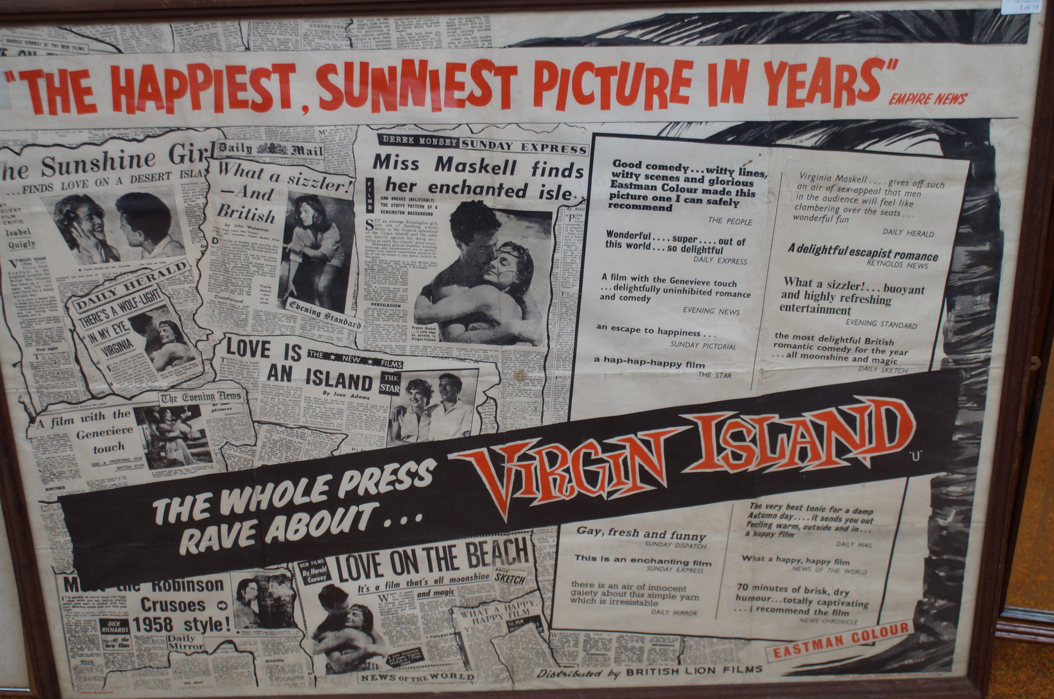 Large vintage movie poster 'Virgin Island' framed