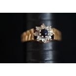 9ct Gold diamond & sapphire ring Size L