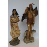 Pair of large resin native american figures Talles
