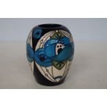 Moorcroft red rose blue vase Height 9 cm