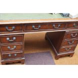 Twin pedestal leather top writing desk